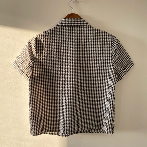 Dex Black and White Gingham Button Down Shirt Short Sleeve Pockets - Picture 2 of 3